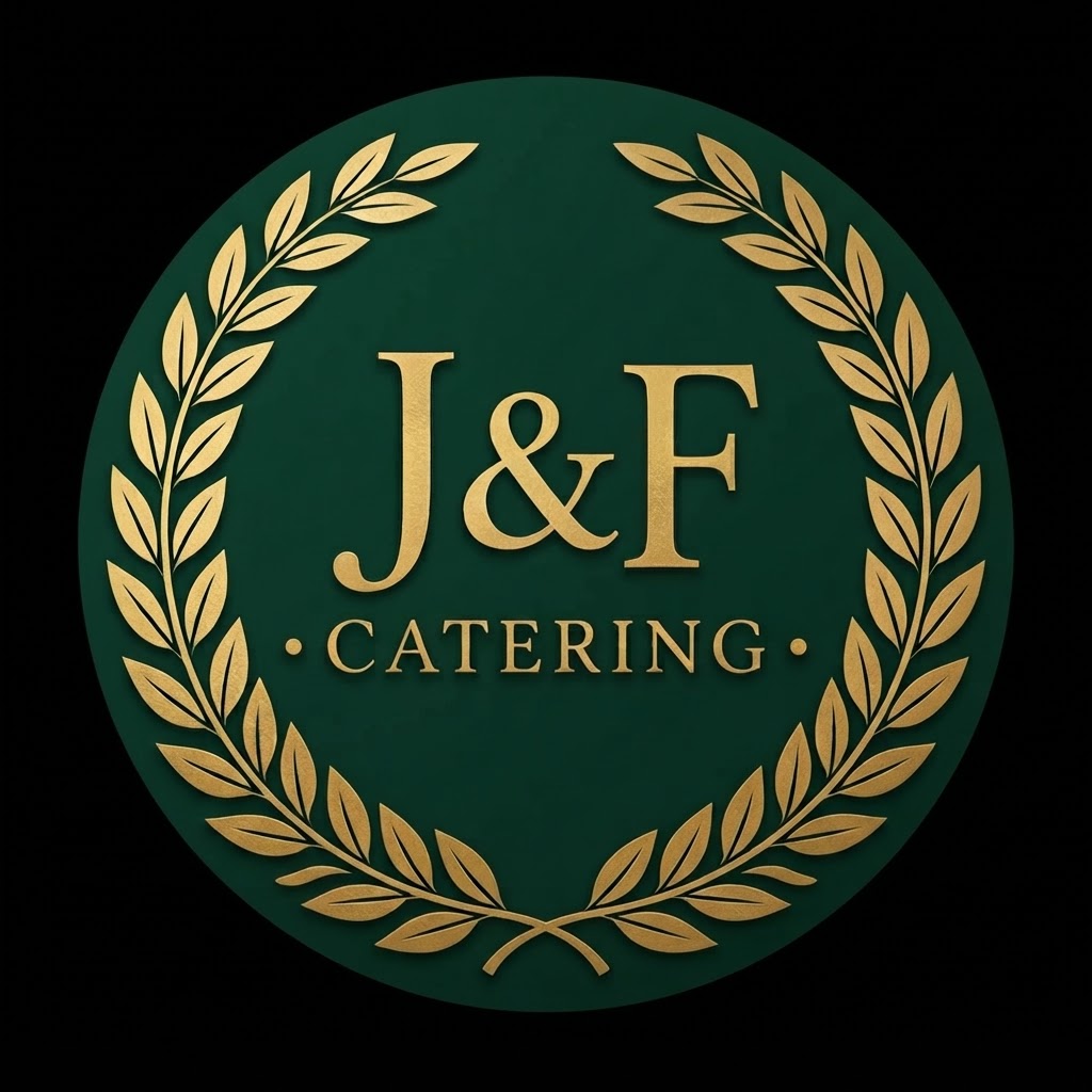 J&F Catering gold laurel logo